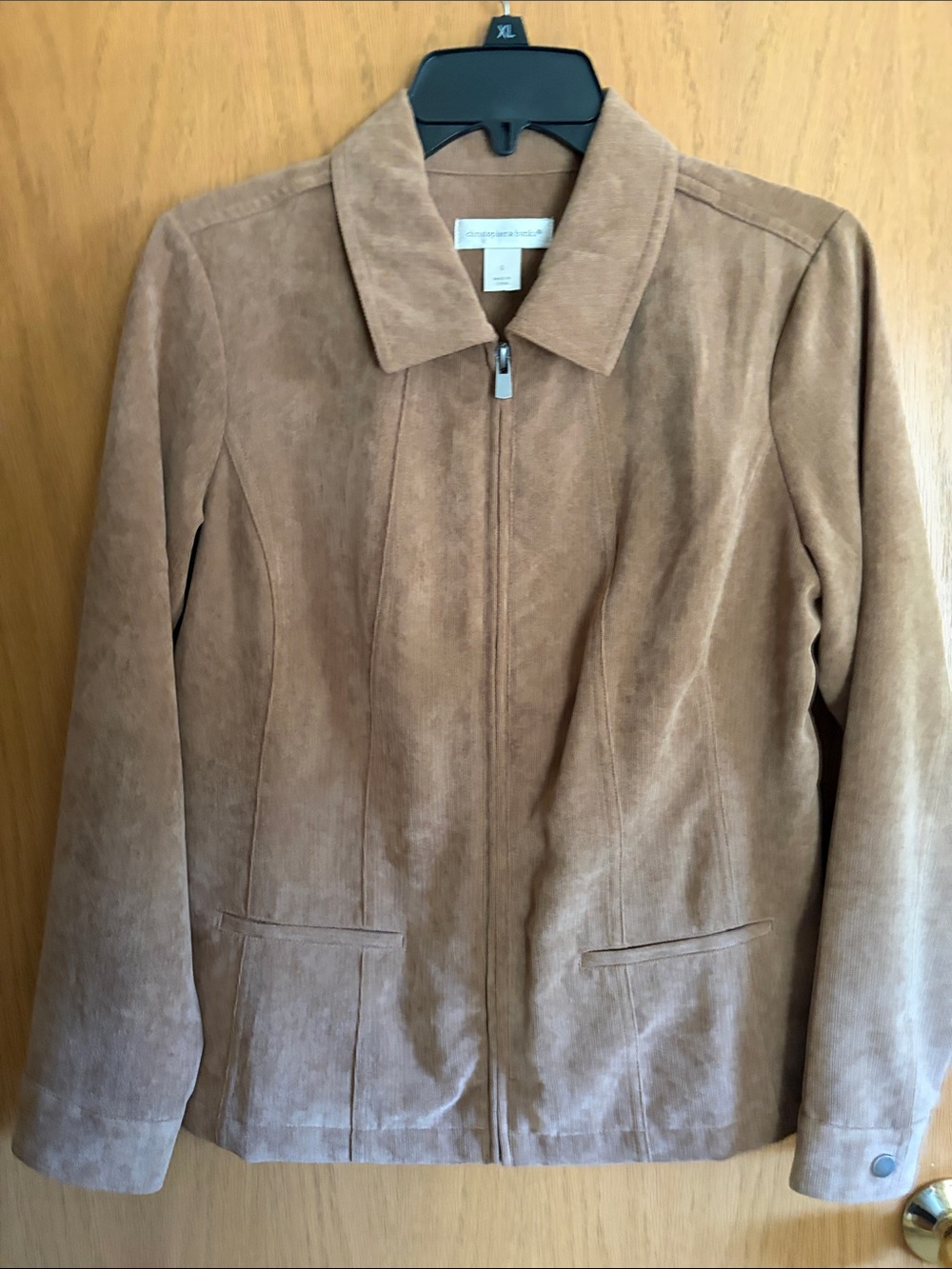 Christopher & Banks Taupe Suede-Look Zip Jacket